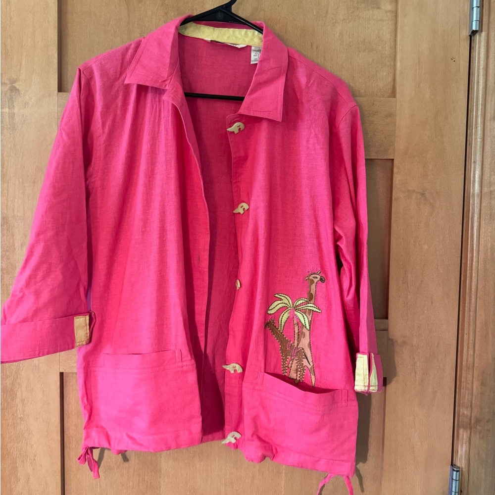 Mureli Pink Button Down Shirt with Giraffes